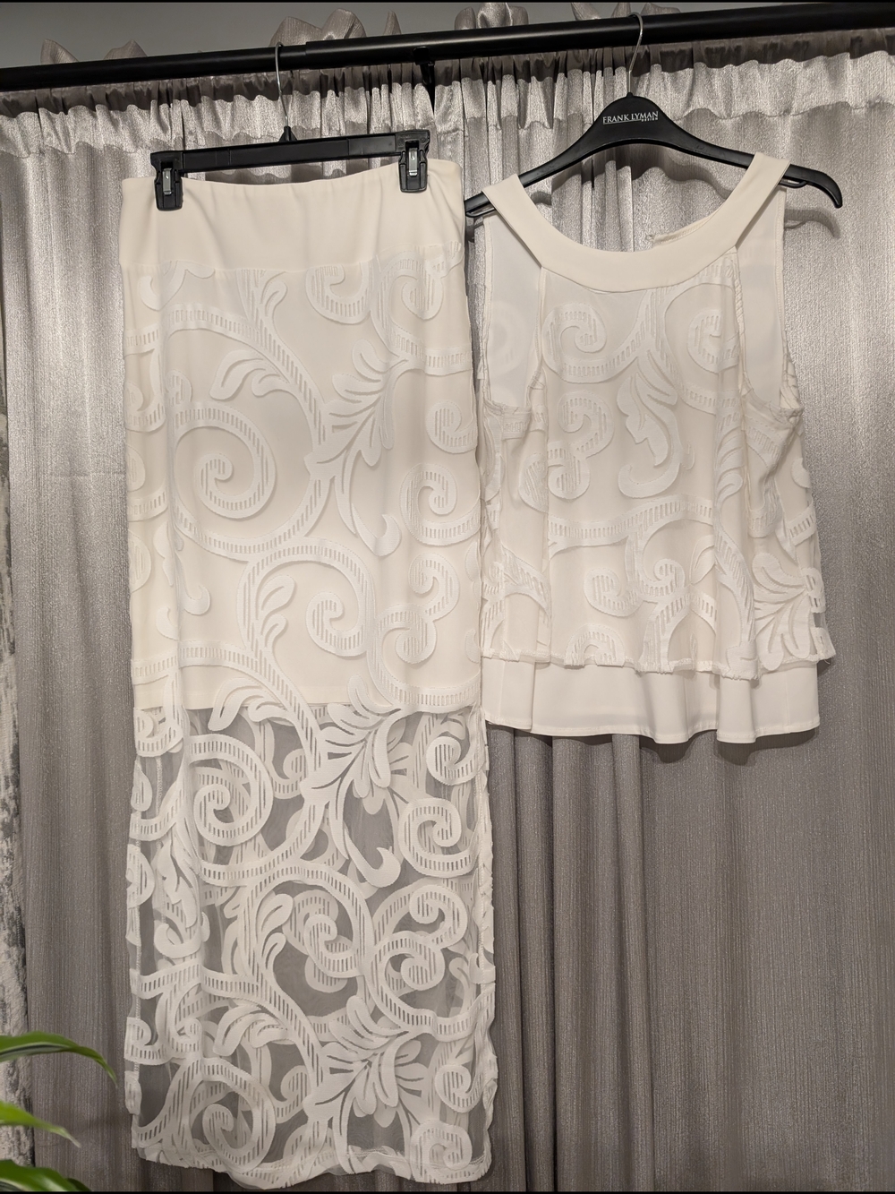Alfred Dunner Ivory Lace Overlay Maxi Skirt and Shell Set
